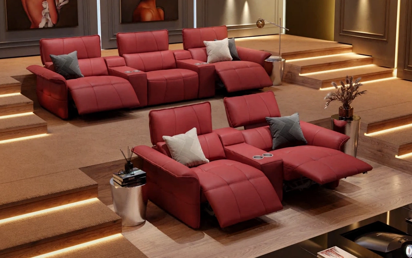 Back row view of the Luna Media Sofa seating system