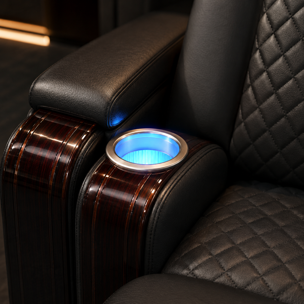 Cinema thermoelectric cooling cup holder detail
