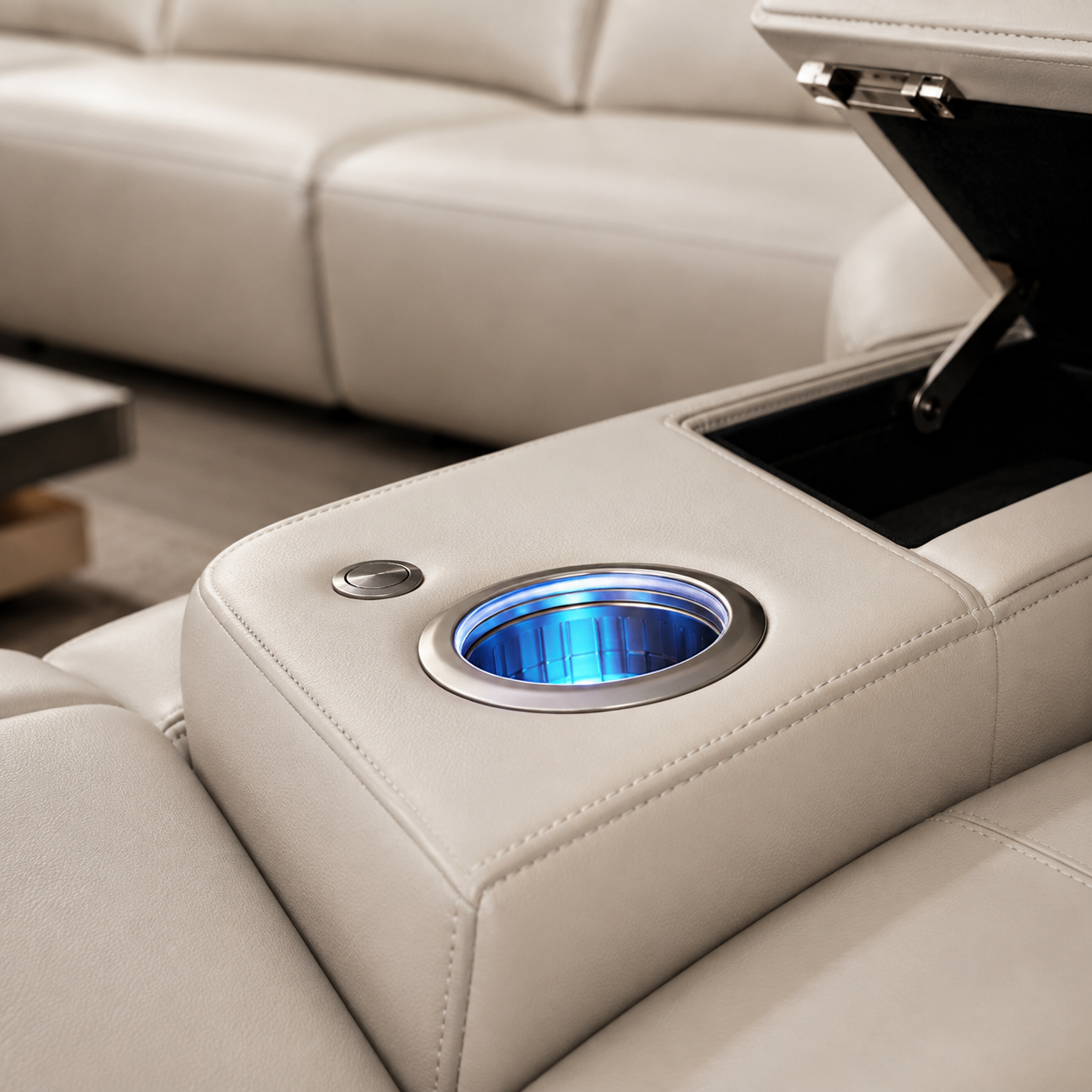 Optional thermoelectric cooling cup holder integrated into lounge console