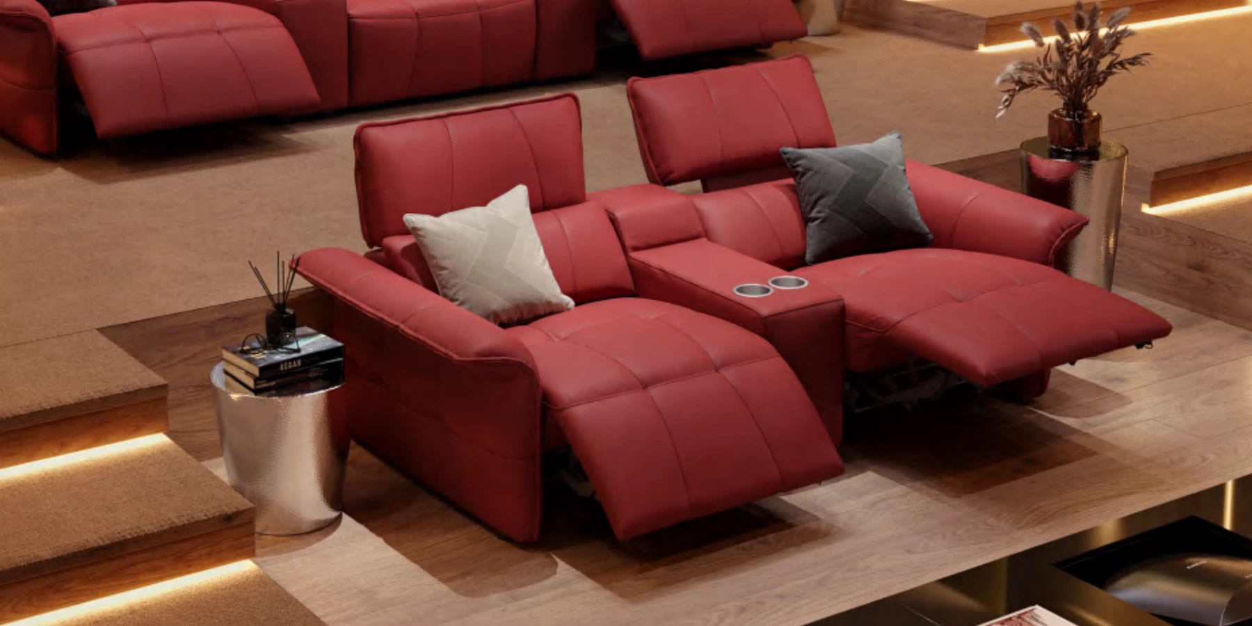 High-resolution upholstery and seating detail from the Luna Media Sofa