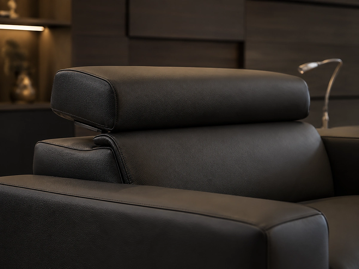 Axis adjustable headrest and arm detail