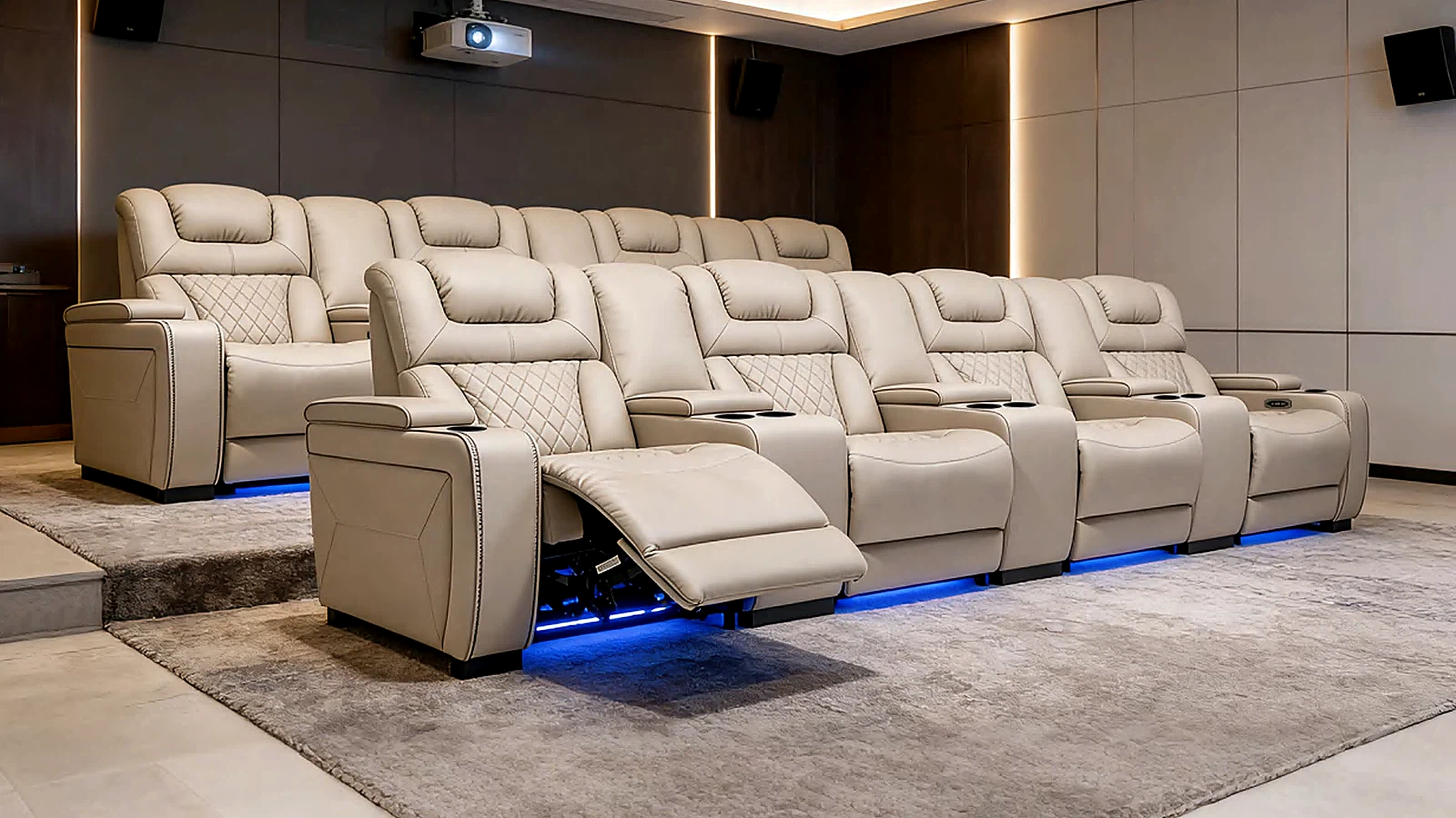 Alabaster Row cream leather private cinema seating