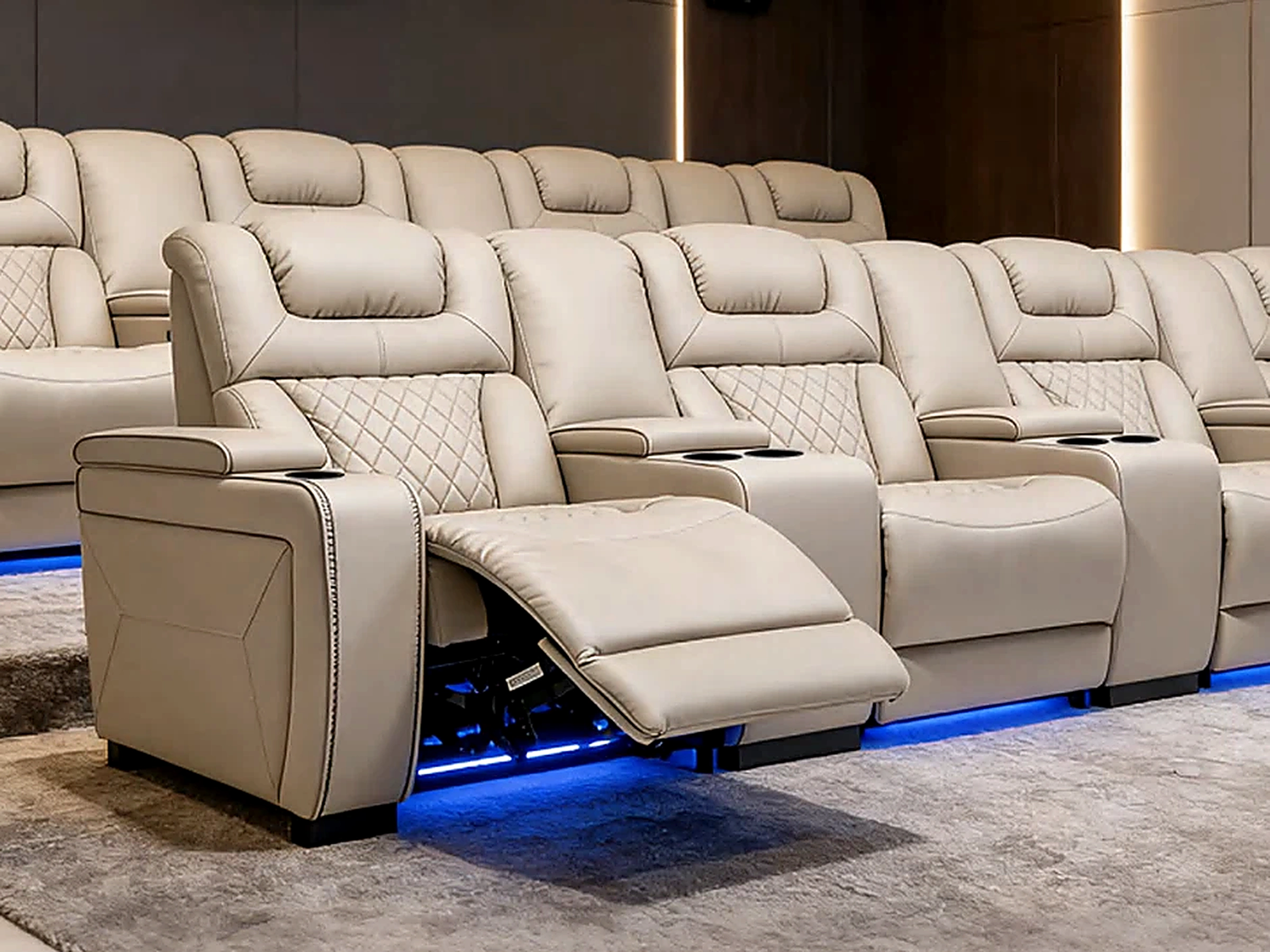 Alabaster Row powered cream leather seating overview