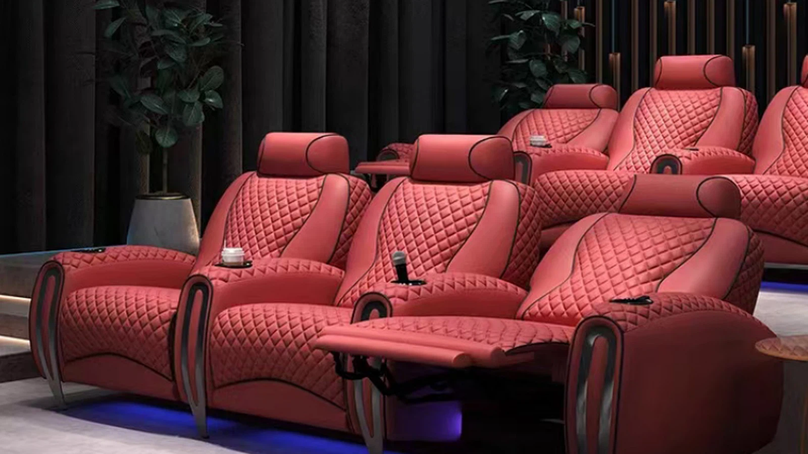 Aurelia Row red quilted cinema seating in a private cinema room