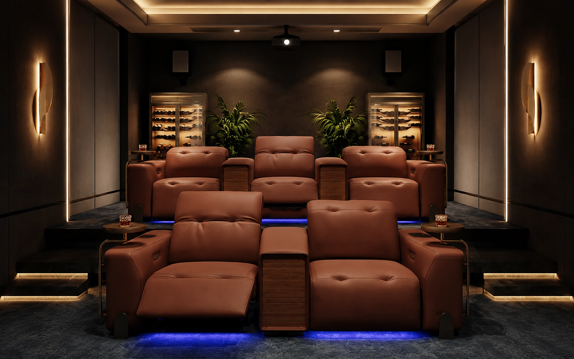 Cabinet Row in a tiered private cinema room