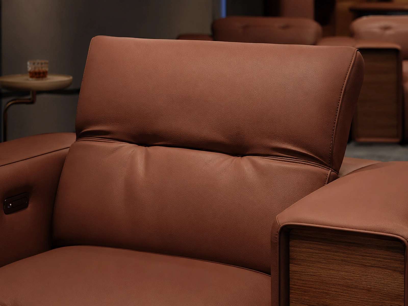 Cabinet Row upholstered backrest and leather detail