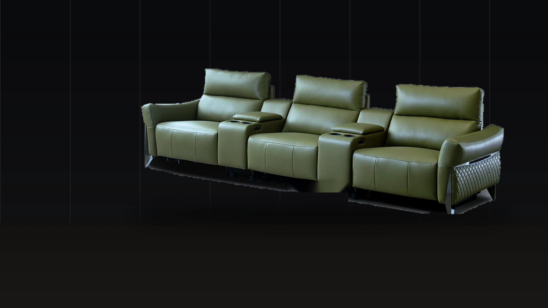 Heritage Row olive leather cinema seating