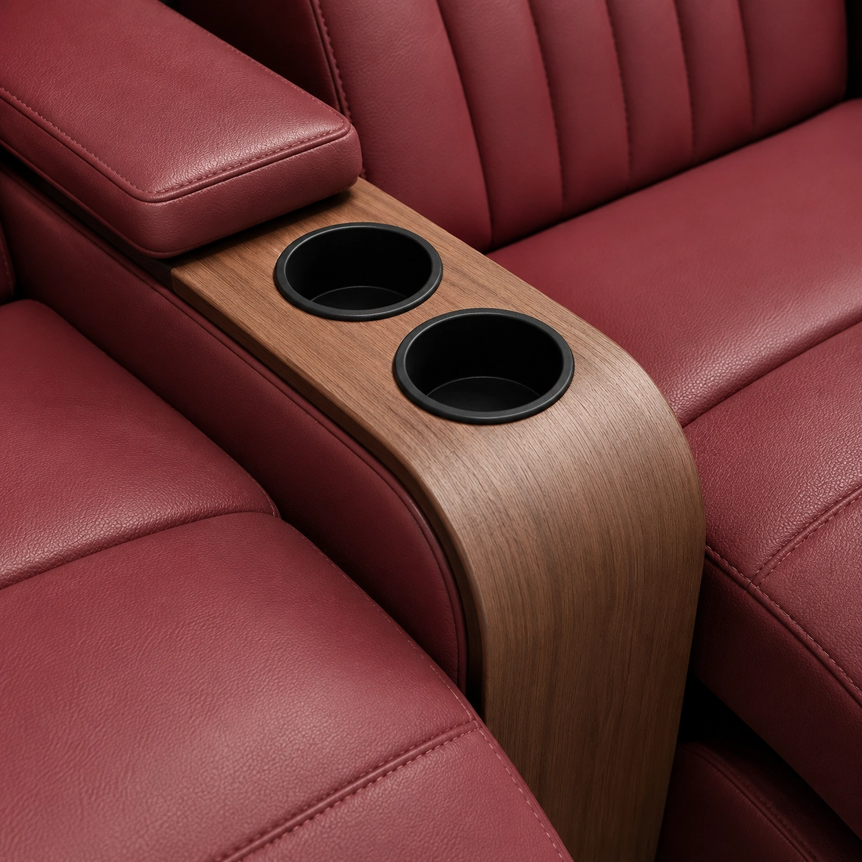 Monaco Row cupholder and wood-console detail