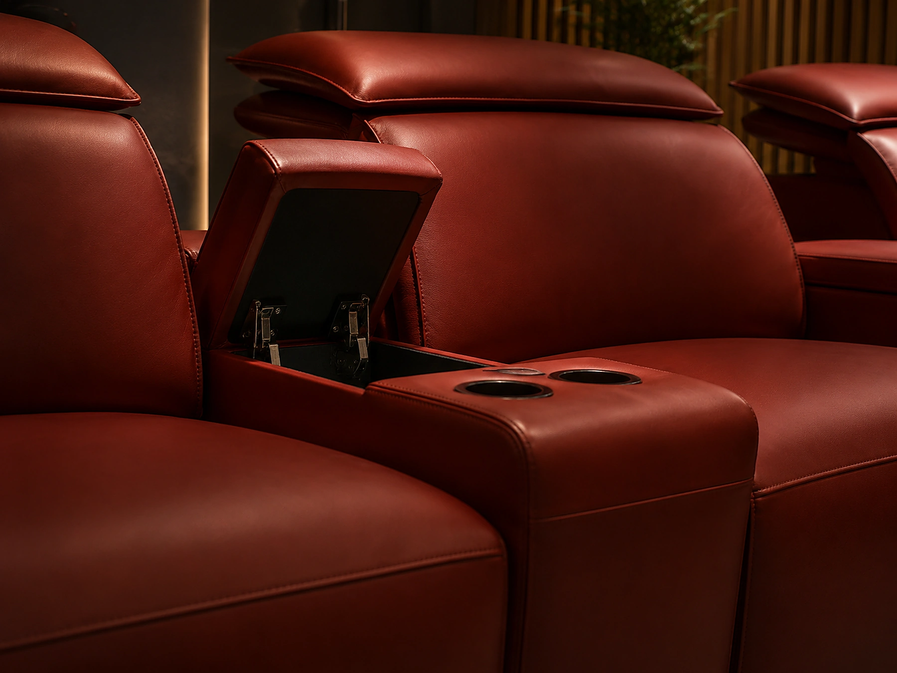 Pearl Row arm console and cupholder detail