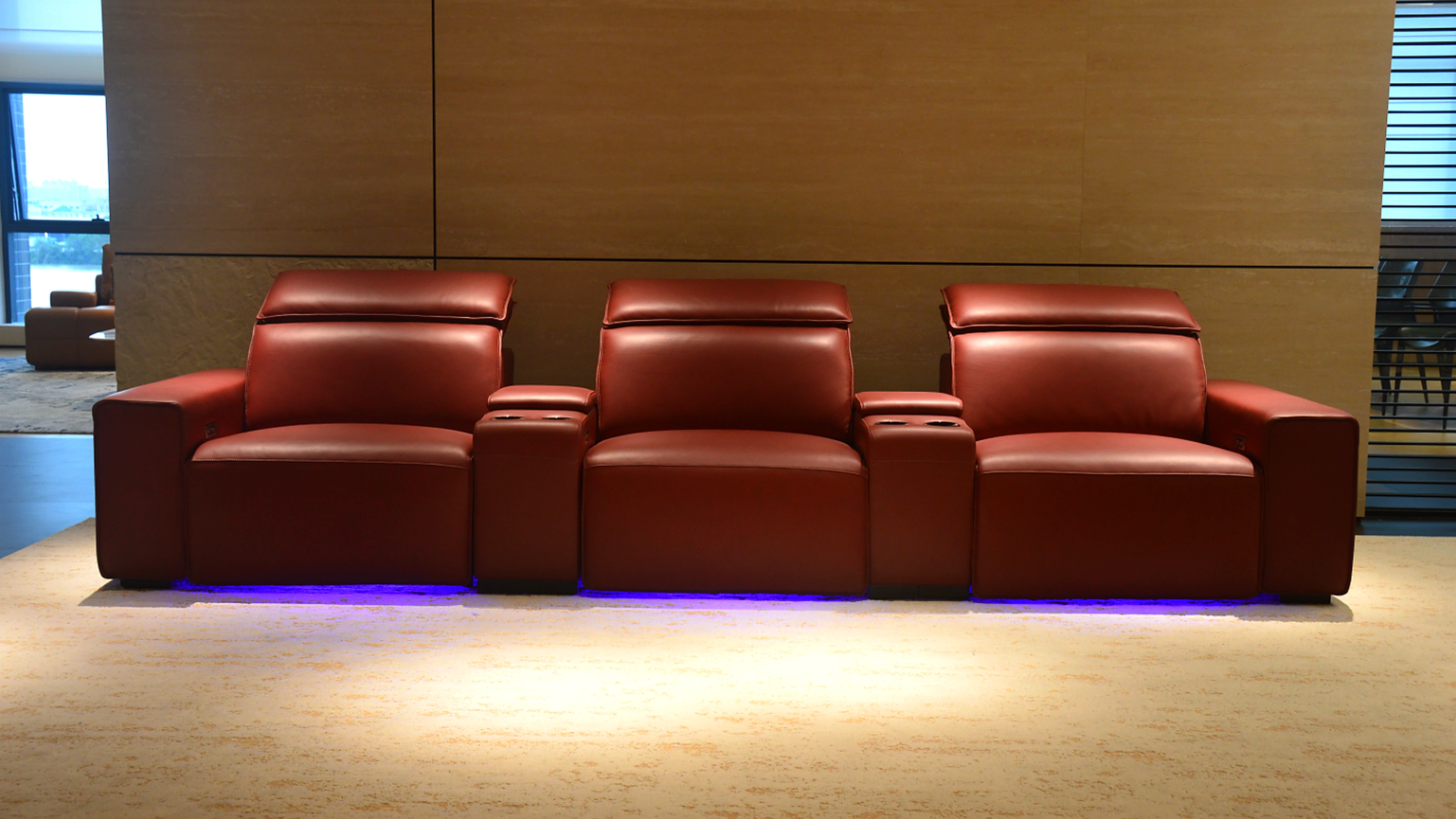 Pearl Row red-brown leather private cinema seating