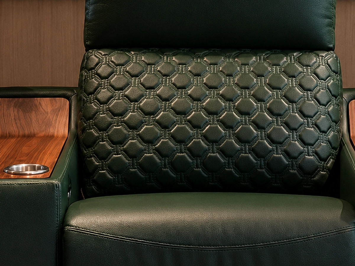 Walnut Row wood console and cupholder detail