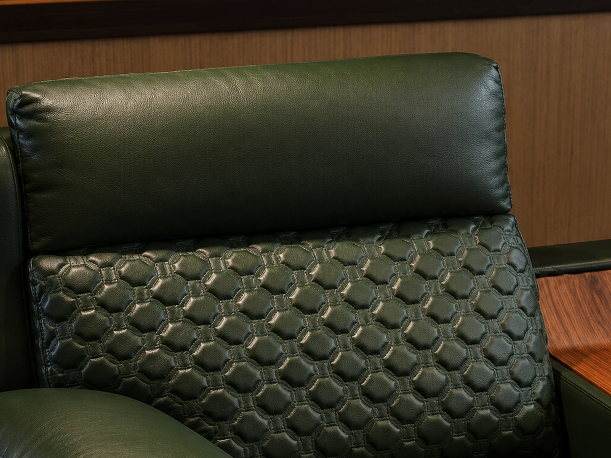 Walnut Row patterned backrest and headrest detail